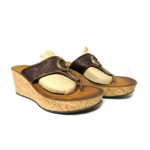 Clarks Collection Womens Sandals Brown Cork Wedge Platform Shoes - Size 7.5